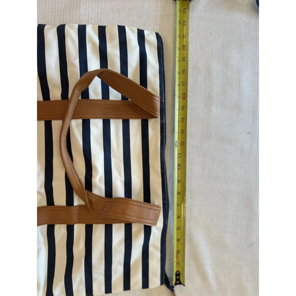 Pure Honey Clutch‎ and Tote Bag Blue and White Stripes with Leather Accents